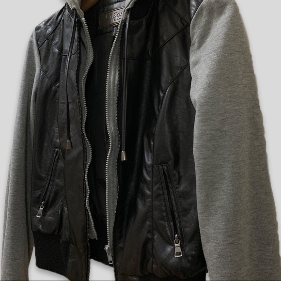 Ci Sono By Cavalini Faux Leather Hooded Jacket - Black/Grey - Picture 4 of 5